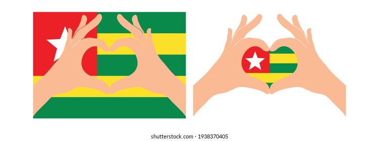 Benin  flag. Two hands in the form of a heart with flag of Benin 
