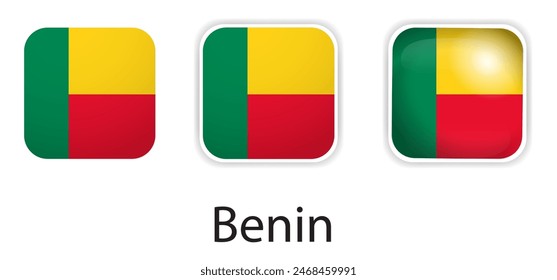 Benin flag vector icons set in the shape of rounded square