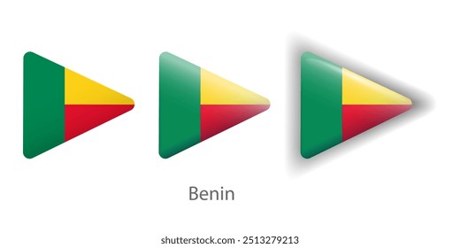 Iconos del vector de la bandera de Benín fijados en forma de triángulo redondeado