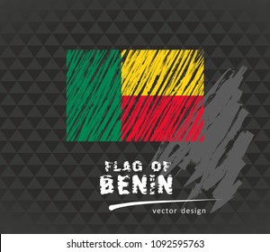 Benin flag, vector sketch hand drawn illustration on dark grunge background