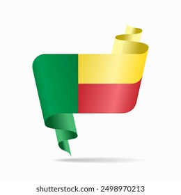 Benin flag wavy ribbon background. Vector illustration.