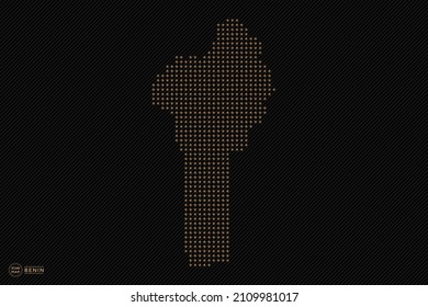 Mapa de estrellas de oro de Benín. Mapa estilizado a rayas sobre fondo negro. Mapa de Benín. Ilustración del vector