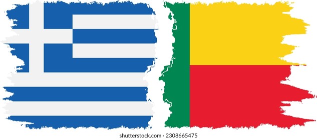 Benin and Greece grunge flags connection, vector