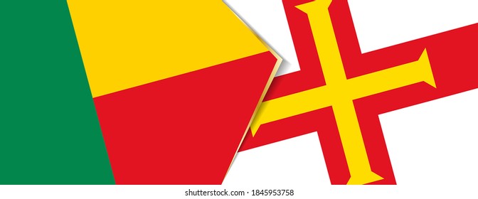 Benin and Guernsey flags, two vector flags symbol of relationship or confrontation.