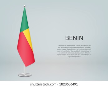 Benin hanging flag on stand. Template for politic conference banner