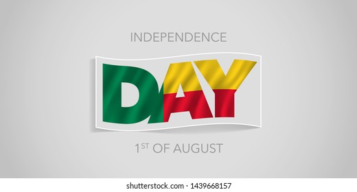 Benin happy independence day vector banner, greeting card. Wavy flag in nonstandard design for 1st of August national holiday 