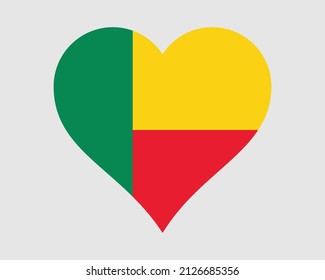 Benin Heart Flag. Beninese Dahomey Love Shape Country Nation National Flag. Republic of Benin Banner Icon Sign Symbol. EPS Vector Illustration.