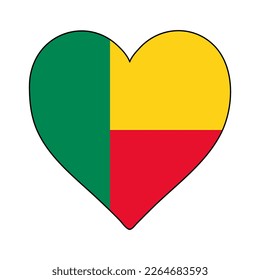 Benin Heart Shape Flag. Love Benin. Visit Benin. Western Africa. African Union. Vector Illustration Graphic Design.