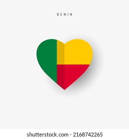 Benin heart shaped flag. Origami paper cut Dahomey national banner. 3D vector illustration isolated on white with soft shadow.