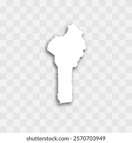 Benin high detailed vector representation of country silhouette. White color on transparent background with dropped shadow. For educational, decorative, or informational use.