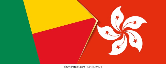 Benin and Hong Kong flags, two vector flags symbol of relationship or confrontation.