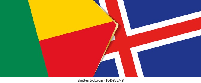 Benin and Iceland flags, two vector flags symbol of relationship or confrontation.