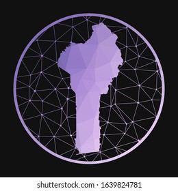 Benin icon. Vector polygonal map of the country. Benin icon in geometric style. The country map with purple low poly gradient on dark background.