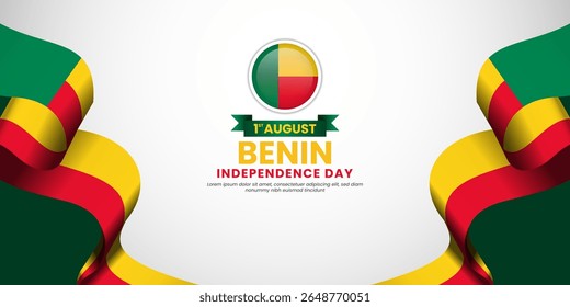 Benin independence day banner background august 1st design element with waving ribbon flag