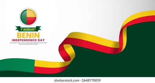 Benin independence day banner background august 1st design element with waving ribbon flag