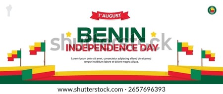 Benin Independence Day Design, August 1st design elements template with flags on both sides and ribbon at the bottom, Benin map and flag