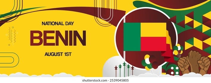 Benin Unabhängigkeitstag festliches Banner. Lebendige moderne Vorlagen für Feiertage, Grußkarten, Plakatwände und Sportveranstaltungen. 1. August. Glücklicher Nationalfeiertag von Benin