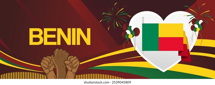 Benin Unabhängigkeitstag festliches Banner. Lebendige moderne Vorlagen für Feiertage, Grußkarten, Plakatwände und Sportveranstaltungen. 1. August. Glücklicher Nationalfeiertag von Benin