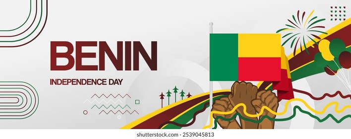 Benin Unabhängigkeitstag festliches Banner. Lebendige moderne Vorlagen für Feiertage, Grußkarten, Plakatwände und Sportveranstaltungen. 1. August. Glücklicher Nationalfeiertag von Benin