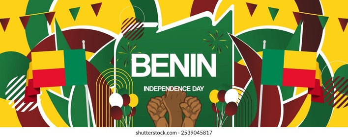 Benin Unabhängigkeitstag festliches Banner. Lebendige moderne Vorlagen für Feiertage, Grußkarten, Plakatwände und Sportveranstaltungen. 1. August. Glücklicher Nationalfeiertag von Benin