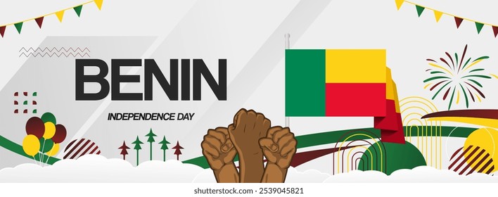 Benin Unabhängigkeitstag festliches Banner. Lebendige moderne Vorlagen für Feiertage, Grußkarten, Plakatwände und Sportveranstaltungen. 1. August. Glücklicher Nationalfeiertag von Benin