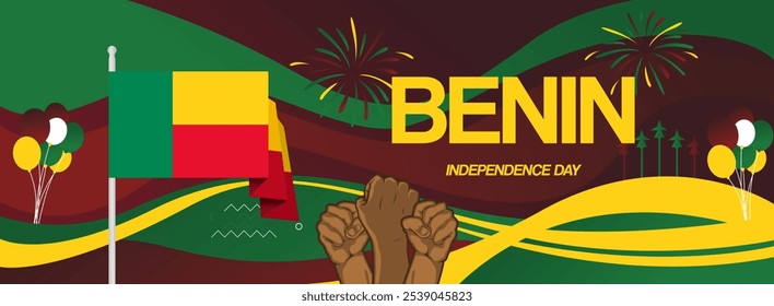 Benin Unabhängigkeitstag festliches Banner. Lebendige moderne Vorlagen für Feiertage, Grußkarten, Plakatwände und Sportveranstaltungen. 1. August. Glücklicher Nationalfeiertag von Benin