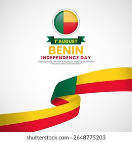 Benin independence day Square banner background with waving ribbon flag