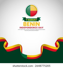 Benin independence day Square banner background with waving ribbon flag