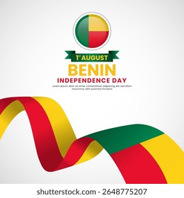 Benin independence day Square banner background with waving ribbon flag