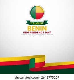 Benin independence day Square banner background with waving ribbon flag