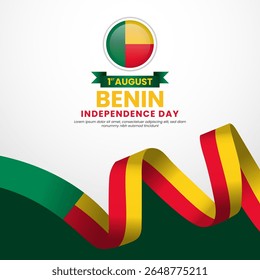 Benin independence day Square banner background with waving ribbon flag