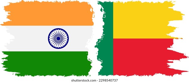 Benin and India grunge flags connection, vector