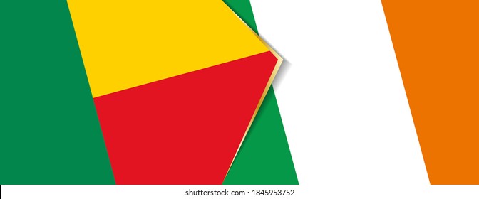 Benin and Ireland flags, two vector flags symbol of relationship or confrontation.