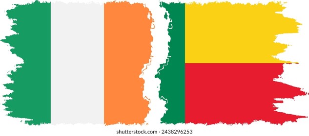 Benin and Ireland grunge flags connection, vector