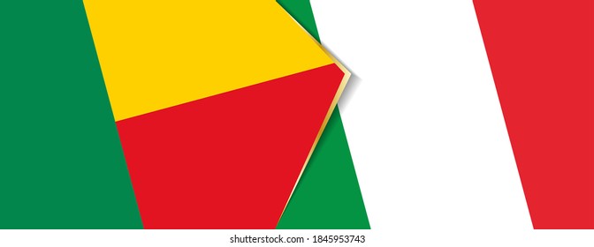 Benin and Italy flags, two vector flags symbol of relationship or confrontation.