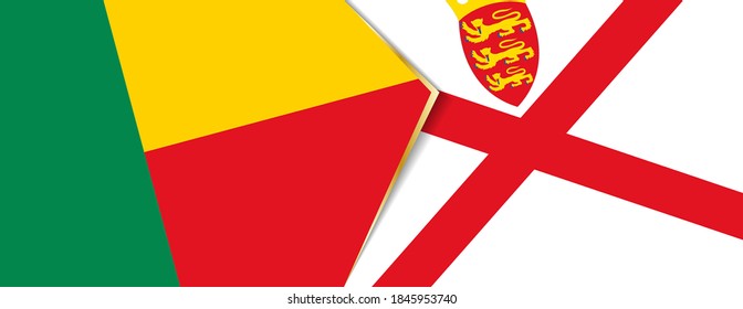 Benin and Jersey flags, two vector flags symbol of relationship or confrontation.