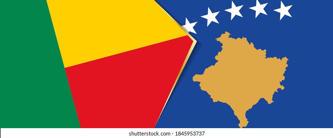 Benin and Kosovo flags, two vector flags symbol of relationship or confrontation.