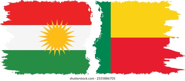 Benin and  Kurdistan grunge flags connection, vector