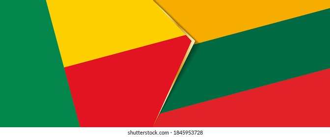 Benin and Lithuania flags, two vector flags symbol of relationship or confrontation.