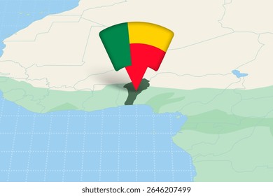 Benin Location Highlighted on African Map with Flag Icon. Detailed Vector Design.