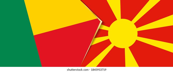 Benin and Macedonia flags, two vector flags symbol of relationship or confrontation.