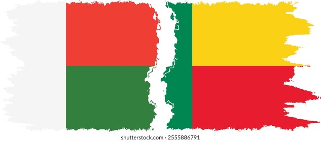 Benin and Madagascar grunge flags connection, vector