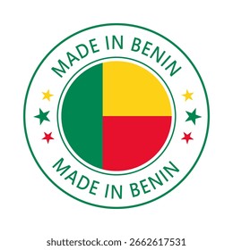 Benin Made in Stamp in circle with flag Vector template on white background
