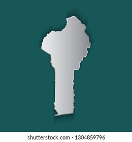 Benin map 3D metallic silver with chrome, shine gradient on dark green background.  Items are placed on separate layers and editable. Vector illustration EPS10. - Vector 