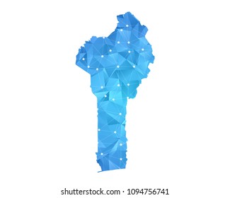 Benin Map - Abstract geometric rumpled triangular low poly style gradient graphic on white background.
