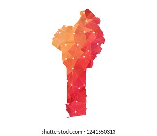 Benin Map - Abstract geometric rumpled triangular low poly style gradient graphic on white background , line dots polygonal design for your . Vector illustration eps 10.