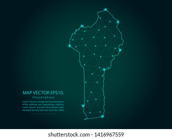 benin Map of  - Abstract mash line and point scales on dark gradient background. Wire Frame 3D mesh polygonal network line, design sphere, dot and structure. Vector illustration eps 10.