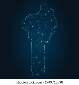 benin Map Abstrakte Maislinie und Punktwaage auf dunklem Hintergrund. Draht-Rahmen 3D-Maschenpolygonale Netzlinie.