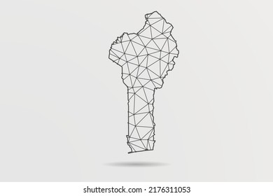 Benin Map - Abstract mash line and point scales on white background with World Map. Wire Frame 3D mesh polygonal network line, design sphere, dot and structure -  Vector illustration eps 10