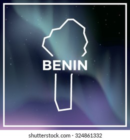 Benin map against the backdrop of polar lights on the starry sky. Aurora borealis abstract vector background. EPS10 contains transparency, mesh gradients used.